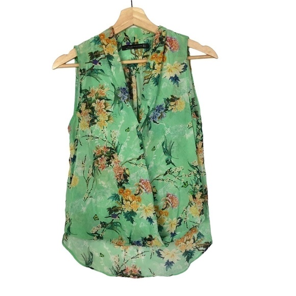 Zara Mint Green Botanical Floral Wrap Tank Top S - Picture 1 of 3